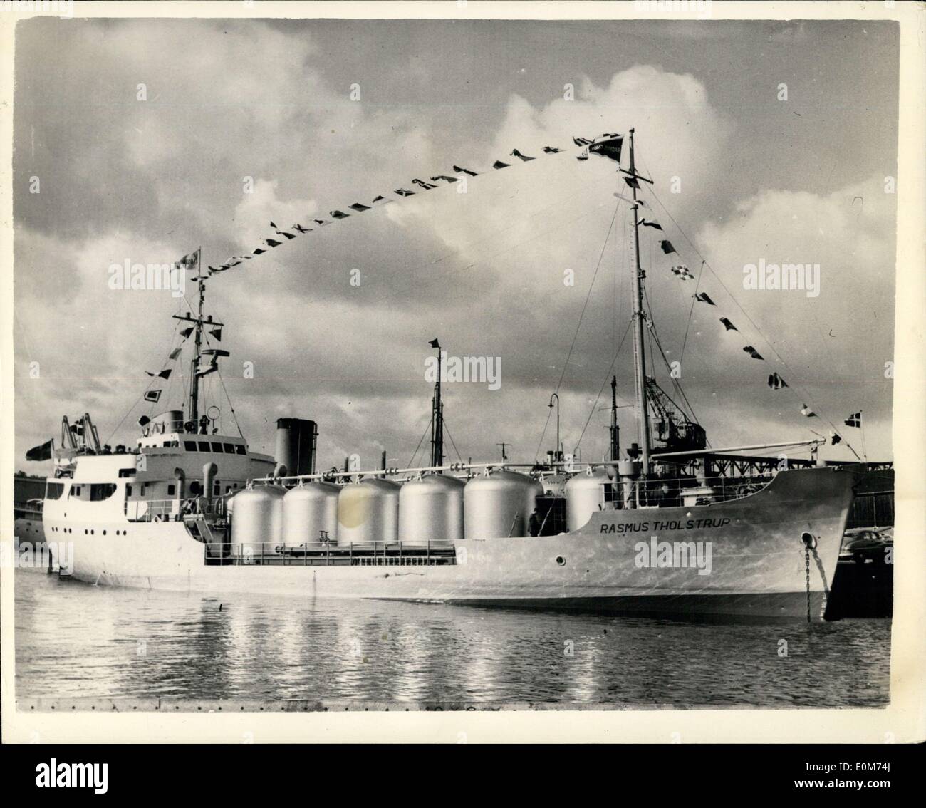 Oct. 07, 1953 Denmark has the World's First Gas tanker. View of the 'Rasmus Tholstrup'' the