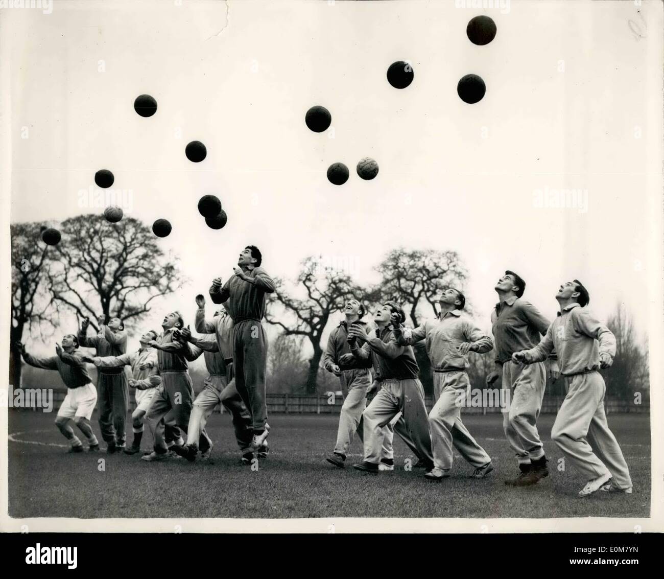 Nov. 24, 1953 - 24-11-53 The England Team in Training. Limbering up at Roehampton Ã¢â‚¬â€œ Members of the England Football Team Stock Photo
