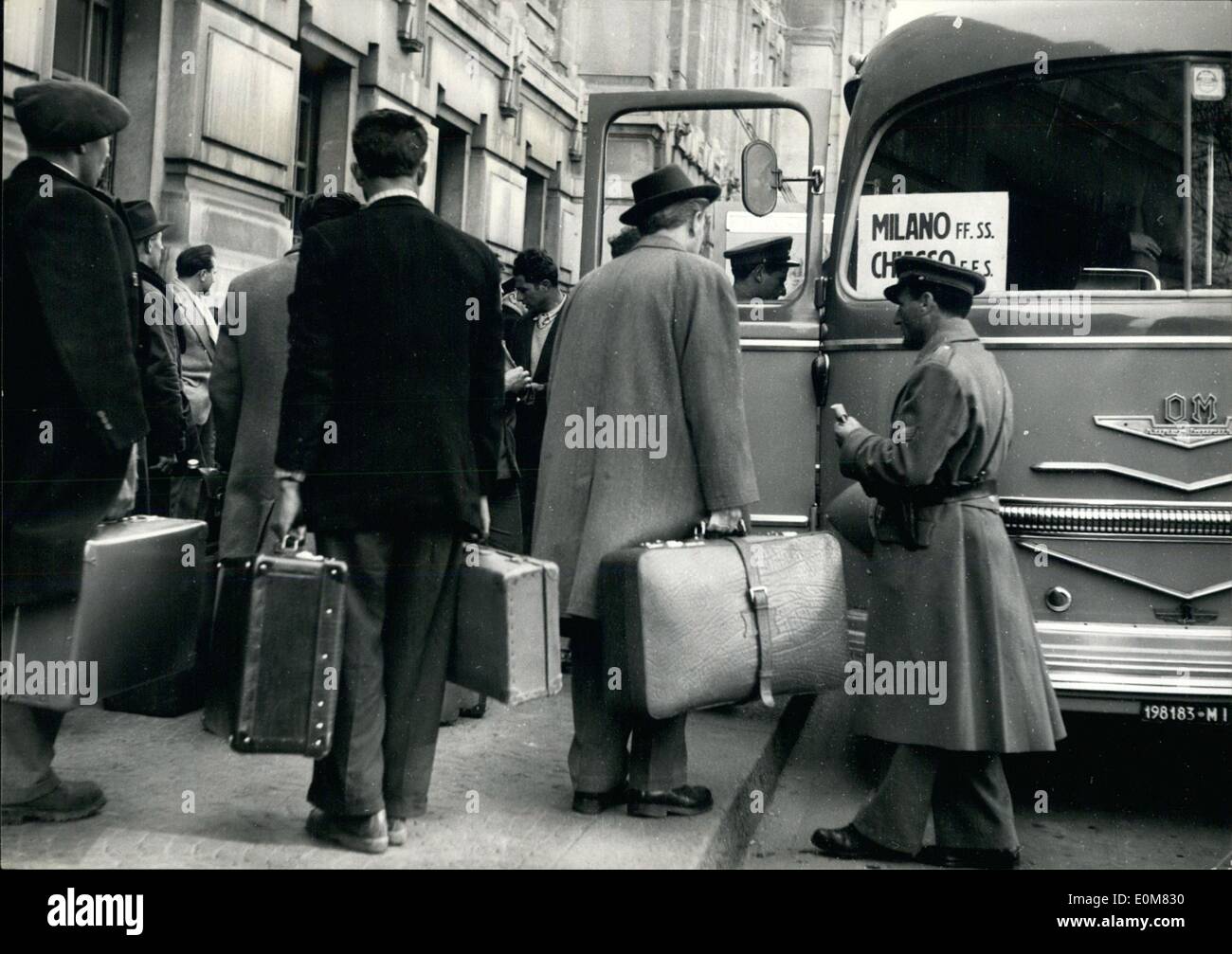 Dec. 12, 1953 - General Strike of railway workers. Autobus replacing trains protected by Police.  Pictu Stock Photo