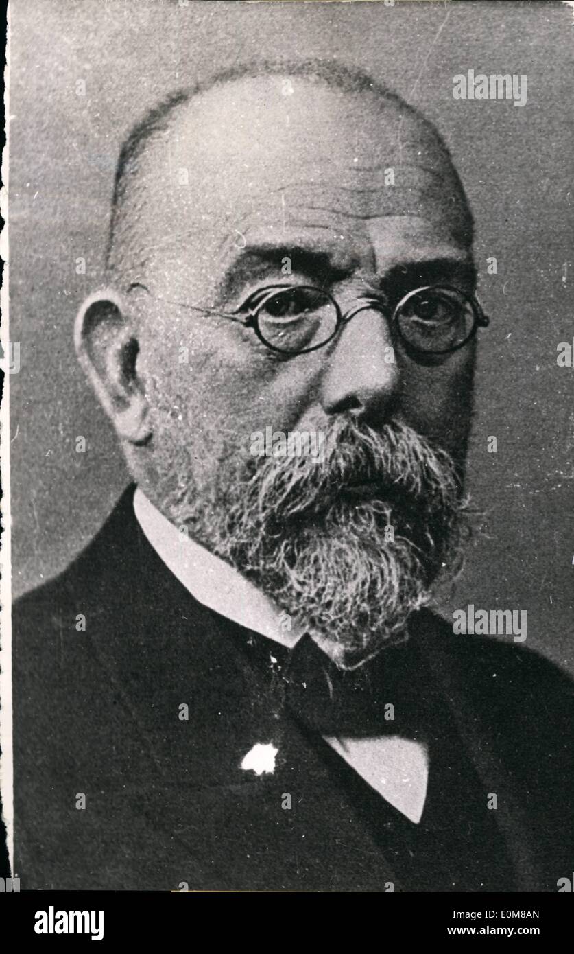 Dec. 12, 1953 - 110th birthday of Robert Koch: On December 11th will be the 110th birthday of the founder of the bacteriology, the discoverer of the tubercle and cholera bacillus, Robert Koch. In 1905 Robert Koch had been distinguished by the ''Nobel''-price. Stock Photo