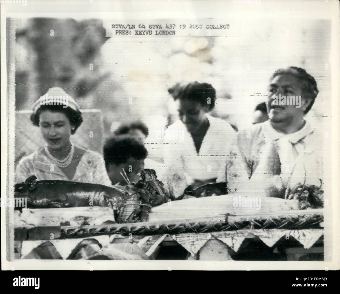 Dec. 12, 1953 - Queen Greets Queen In Tonga: Queen Elizabeth continuing her Royal Tour arrived in Tonga from Suva, Fiji, it was Stock Photo