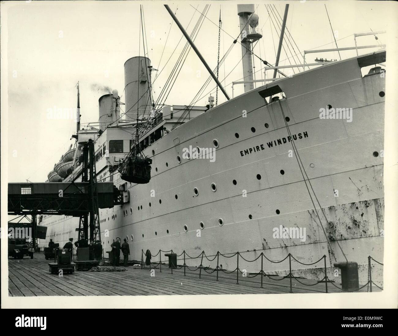 Mar. 03, 1954 - British vessel reported burned out in the Mediterranean. Keystone Photo Shows: View of the British vessel Empire Windrush which is reported to have been burned out in the Mediterranean. All aboard have been taken to the nearest port Algiers about thirty miles away. Stock Photo