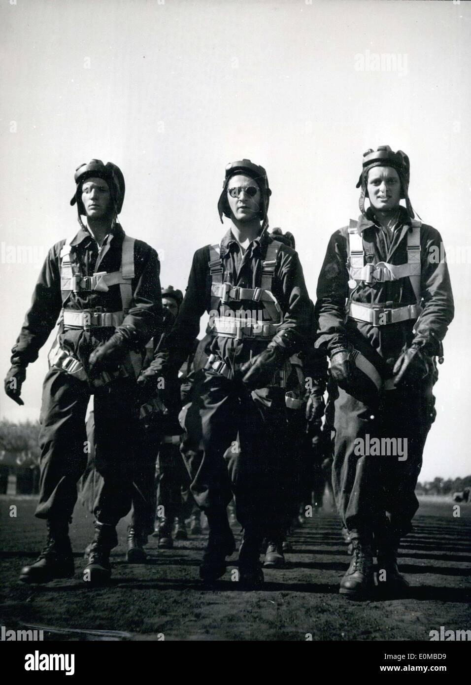 Jun. 06, 1954 - Pictured is a formation of East German paratroopers from the Soviet zone as they walk on the trotting course in Stock Photo