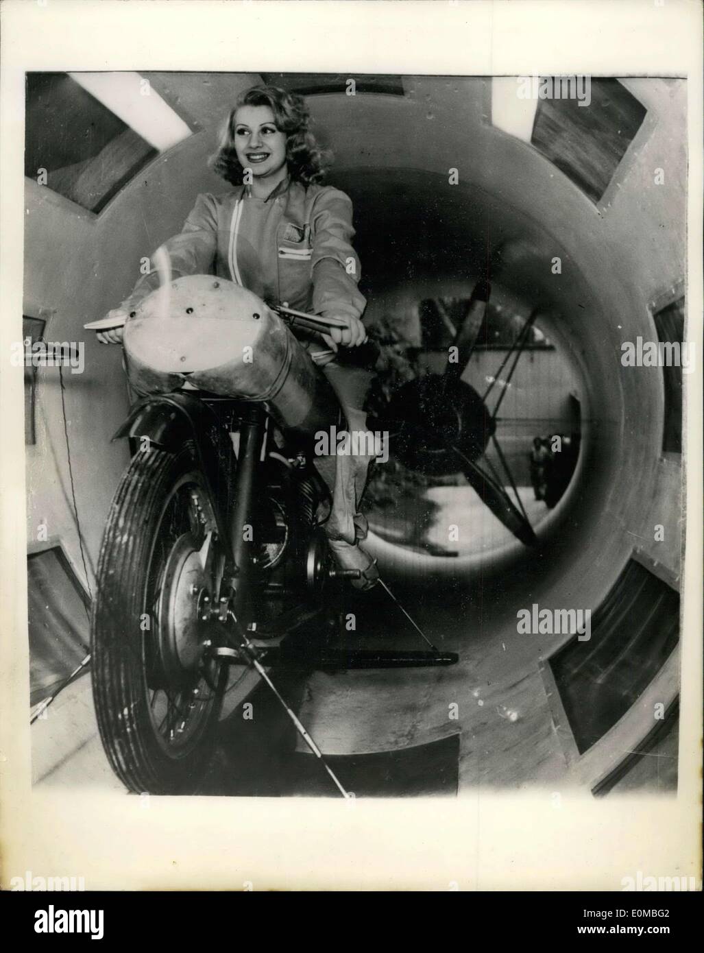 Jul. 19, 1954 - Italy's Moto Gizzi Cycle Company Completes Its Own Wind Tunnel: The Famous Italian Motor Cycle Company Moto Guzzi has just introduced the world's first wind tunnel - specially constructed solely for the testing of new motor cycle designs.. The company has pent millions of Lira in research in motorcycle cycle design. which they see will yield big dividends in the forthcoming world International Races Stock Photo