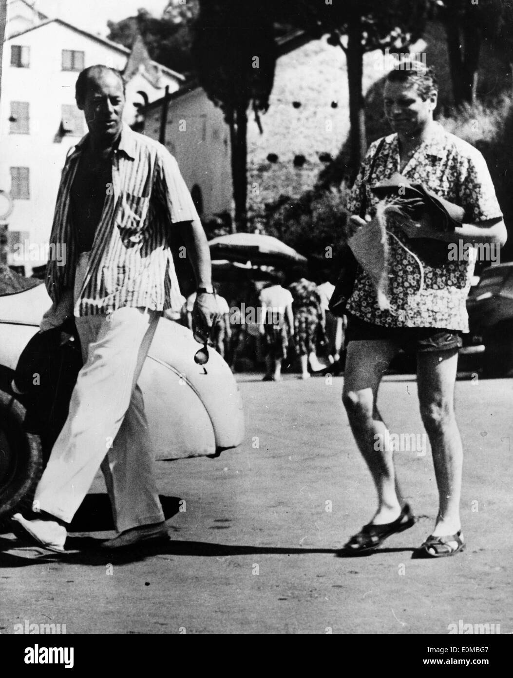 Actors Laurence Olivier and Rex Harrison on a trip Stock Photo