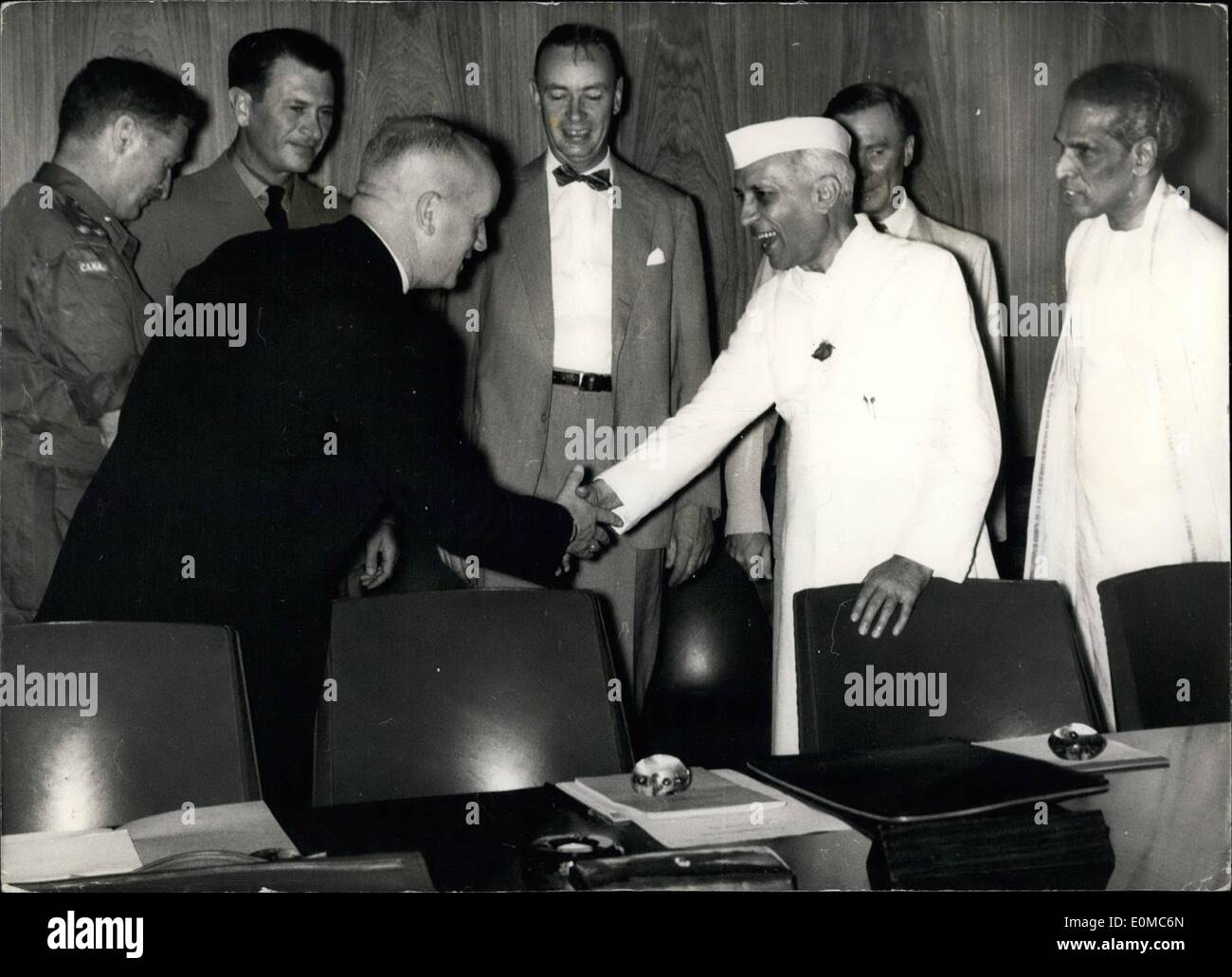 Aug. 08, 1954 - Indo- China Armistice talks in New Delhi.: Representatives of the powers, India, Canada and Poland, forming the Stock Photo