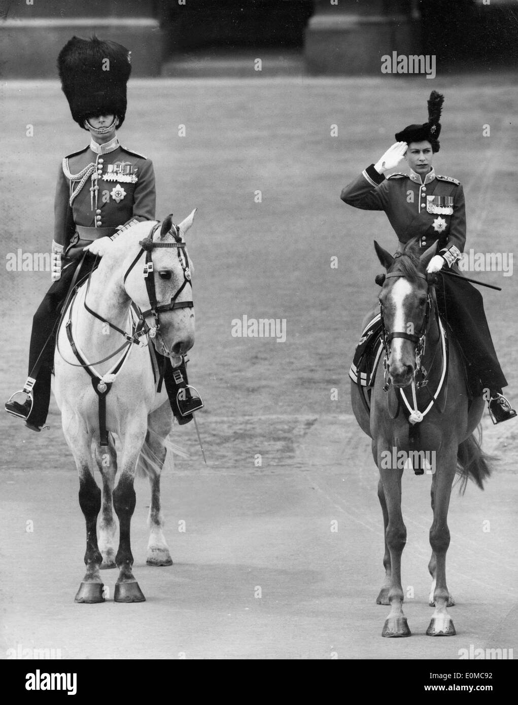 Queen Elizabeth II and Prince Philip during Trooping the Colour Stock Photo