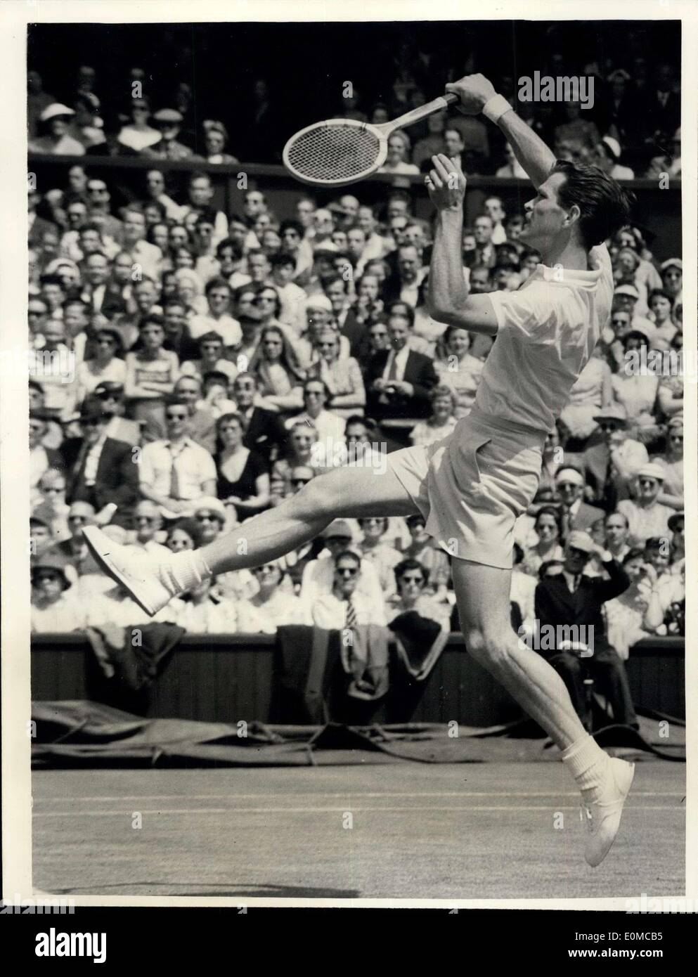 Jun. 23, 1954 - 3rd day of Wimbledon Tennis Championships; Budge Patty (USA) in play against H.W. Stewart (USA) in the men's singles on the center court this afternoon. Stock Photo