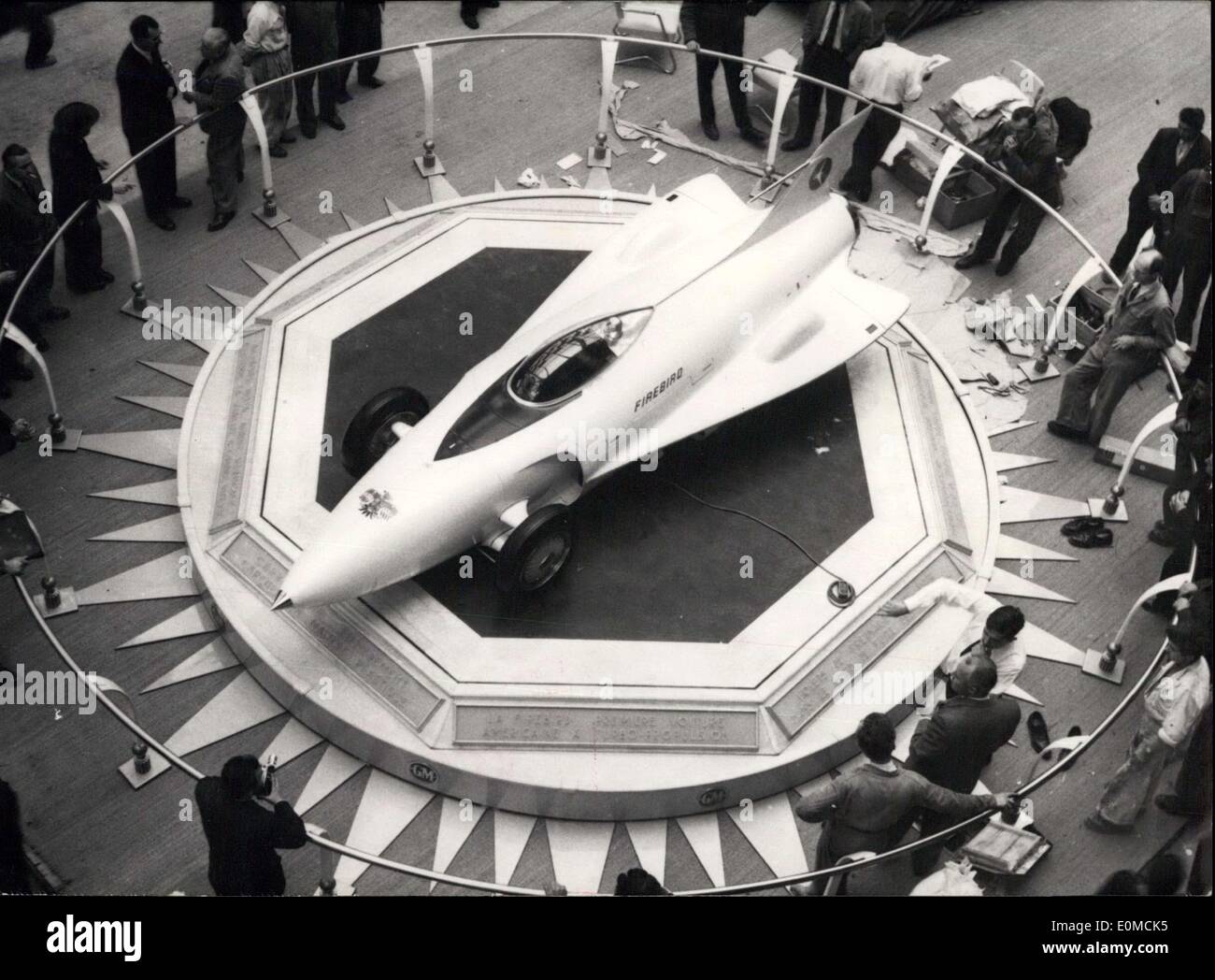 Oct. 06, 1954 - This will be the main attraction of the Motor show: The ''Firebird'' a car shaped as a X Plane equipped with a gas turbine, maximum speed 250 kms per hour. Stock Photo
