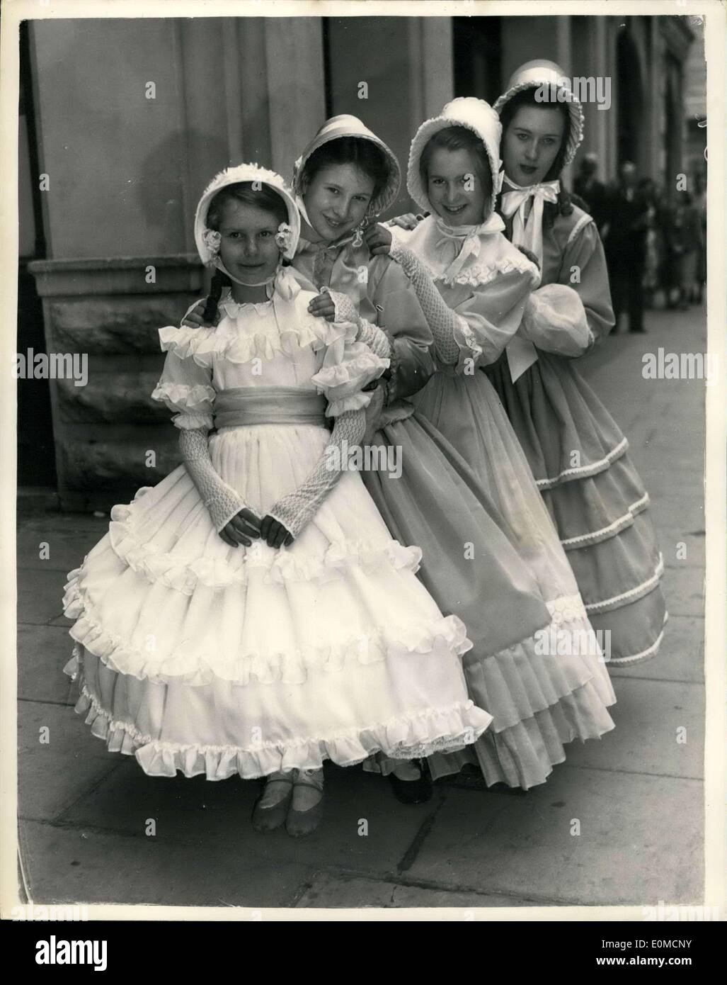 Sep. 02, 1954 - 2-9-54 Children?s Dress Parade for Tattoo ? A feature of the Royal Artillery Searchlight Tattoo at Woolwich Stadium this month, will be a reproduction of a scene in 1856 when (on a site almost identical with that of the present stadium), Queen Victoria, with Prince Consort and the seven Royal Children, reviewed the Royal Regiment to mark the end of the Crimean War. There was a Children?s Dress Parade at Drury Lane Theatre today Stock Photo