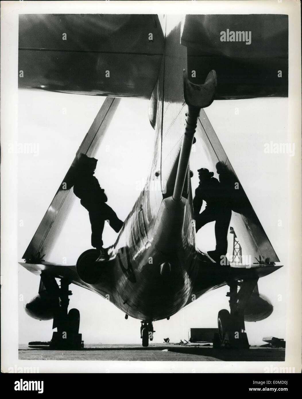 Oct. 10, 1954 - Sea Hawk With Folded Wings: The Hawker '' Sea Hawk,'' the British Navy's first folding-wing jet interceptor was Stock Photo