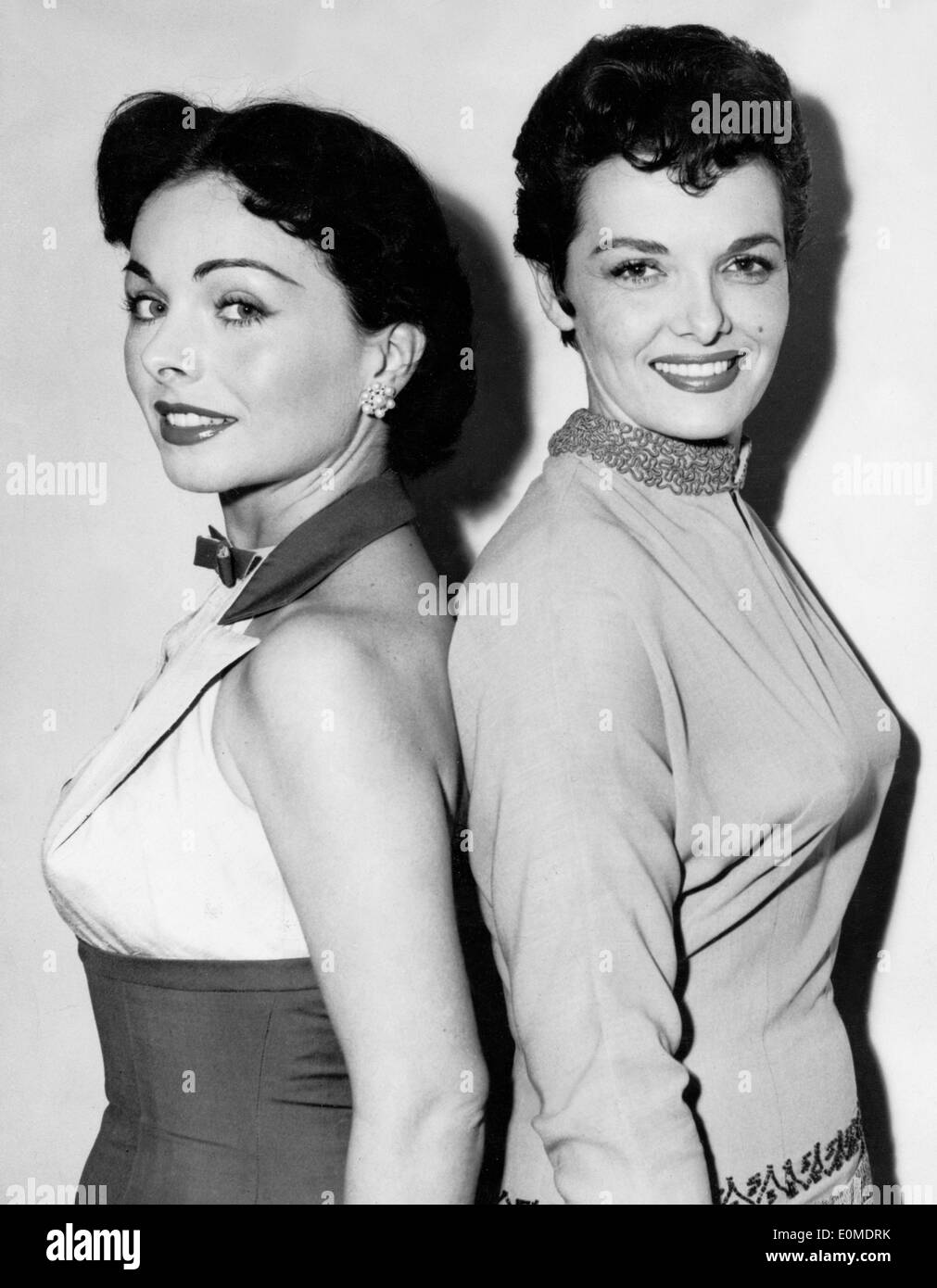 Actresses Jane Russell and Jeanne Crain during a press conference at the Dorchester Hotel Stock Photo