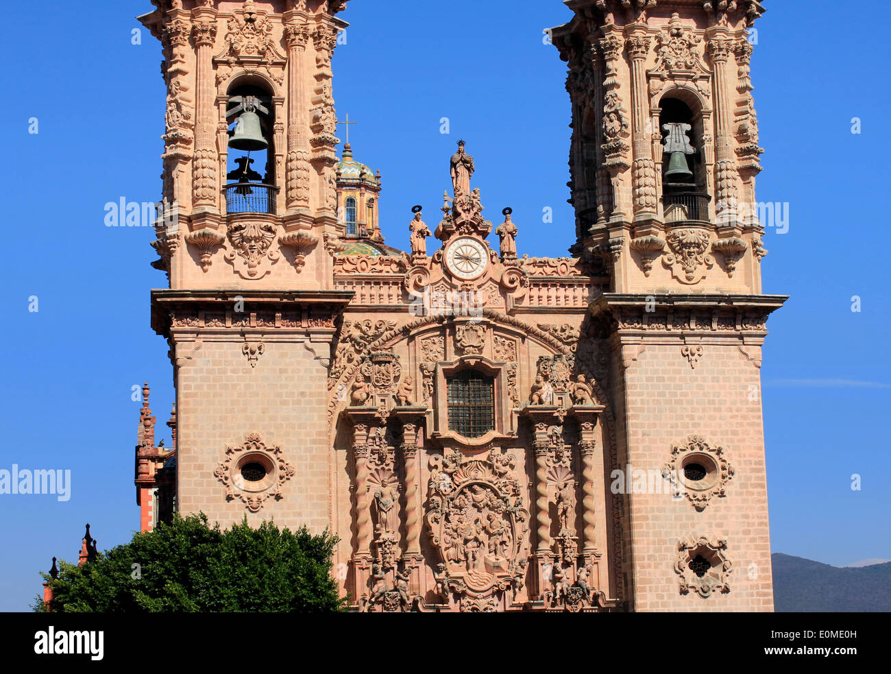 Part of the front façade of the Church of Santa Prisca with its ornate ...