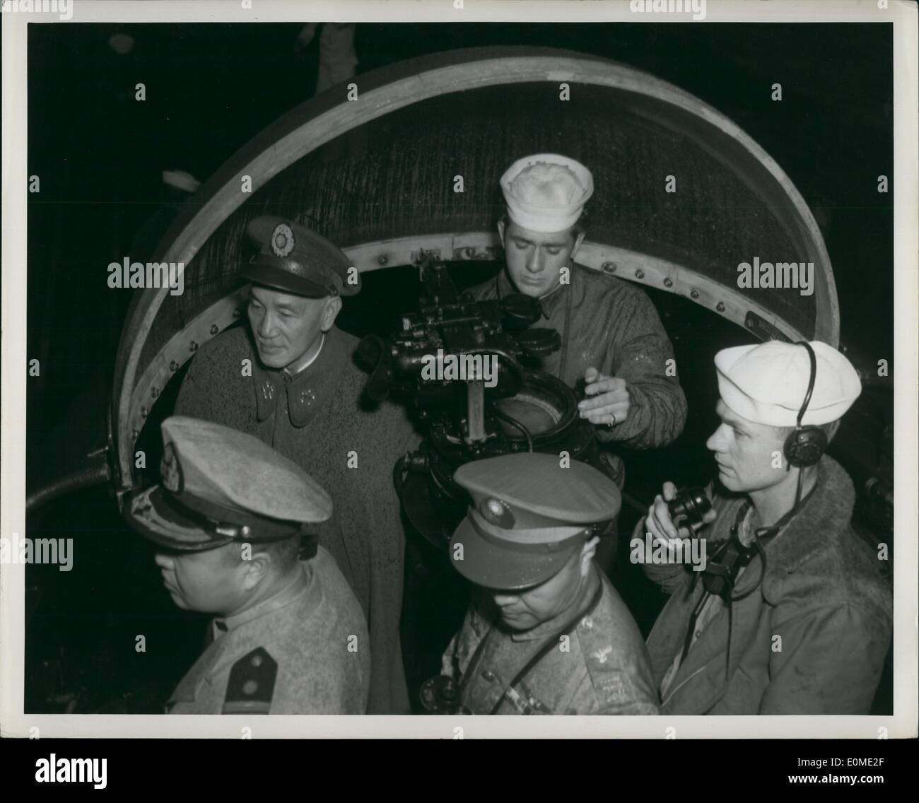 Nov. 11, 1954 - Gen. Chang Kai-Shek and Vadm. Alfred M. Pride on the Navigation Bridge. Stock Photo