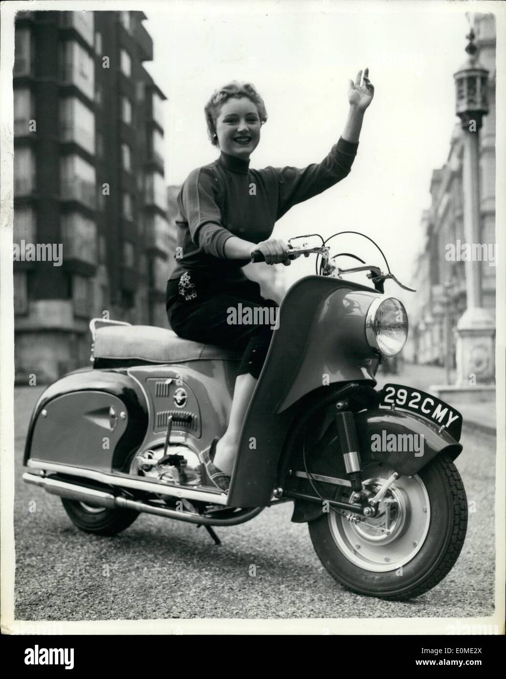 Nov. 11, 1954 - Introducing the ''Albatross'' - New All-British motor scooter. Does over 80 m.p. Gallon.:The ''Albatross'' - new All-British motor scooter - the first to compete with the Continental designs has put in its appearance and will be shown to the public for the first time at the Cycle and Motor Cycle Show next week. Built by the Dayton Cycle Company of Park Royal, London - the machine is an ideal runabout and is also a comfortable long-distance two-seat tourer. Powered by a 225 c.c Villiers two - stroke engine it can cruise all day at 55 - 60 m.p.h. has a top speed of over 65 m.p.h Stock Photo