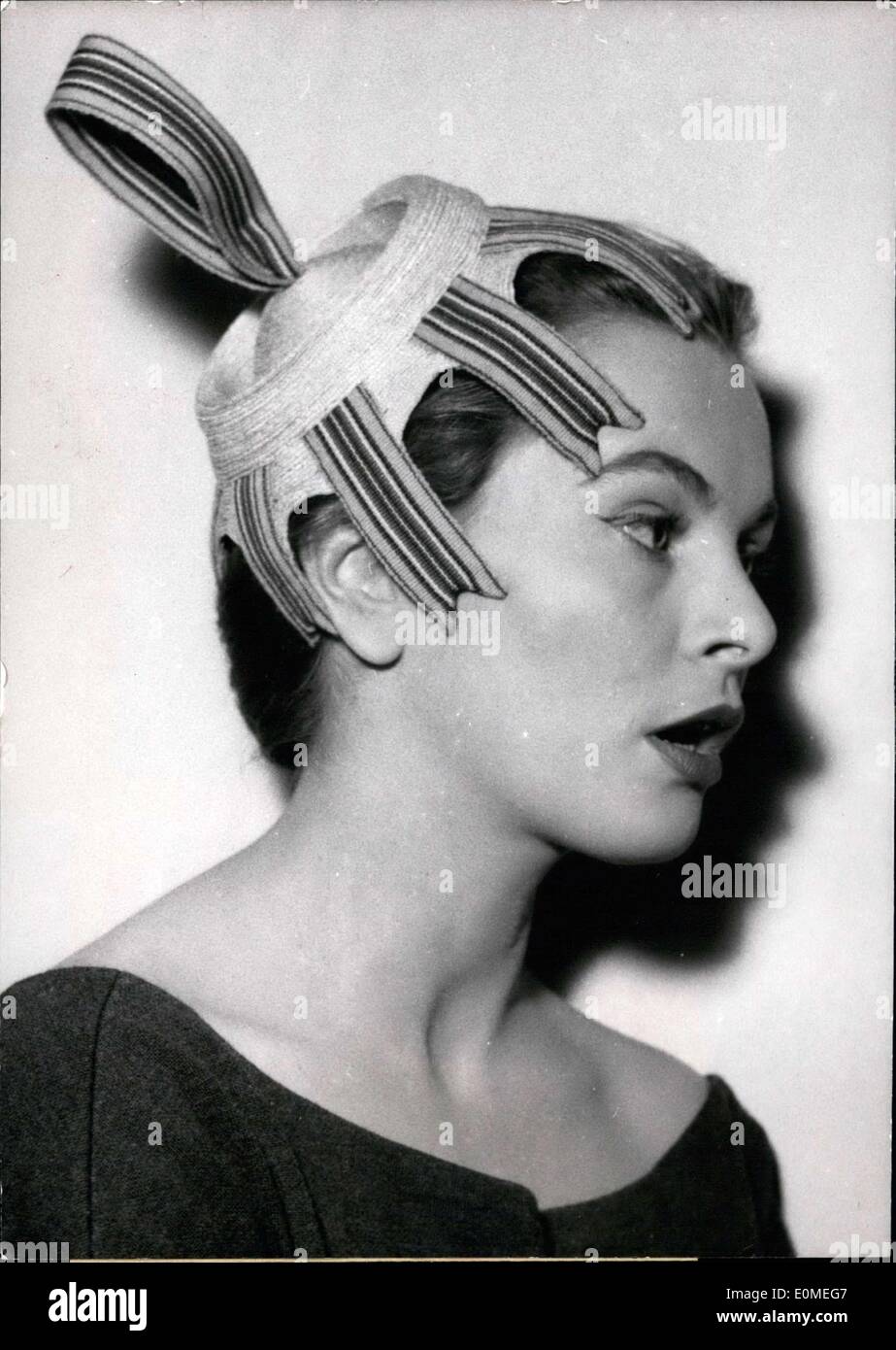 Jan. 29, 1955 - Models Wearing Hat Made Entirely of Ribbons Stock Photo