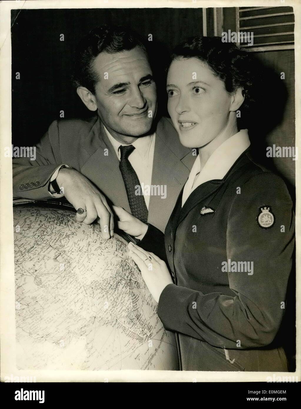 May 04, 1955 - Popular T.V. announcer to wed air hostess. Donald Gray and Sheila Green: The engagement has been announced between Donald Gray the Popular Television on announcer and 26 year old air hostess Sheila Green of Willington, Sussex. They are to marry next Wednesday. Photo shows Donald Grey and Sheila Green they are to marry next Wednesday. He is 41. Stock Photo