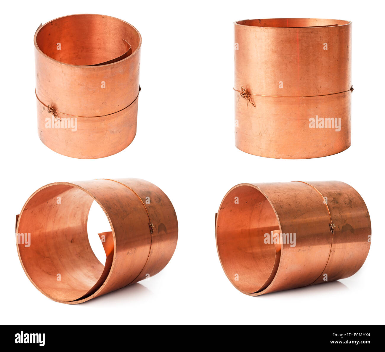 Rolls of copper sheet isolated on white background Stock Photo