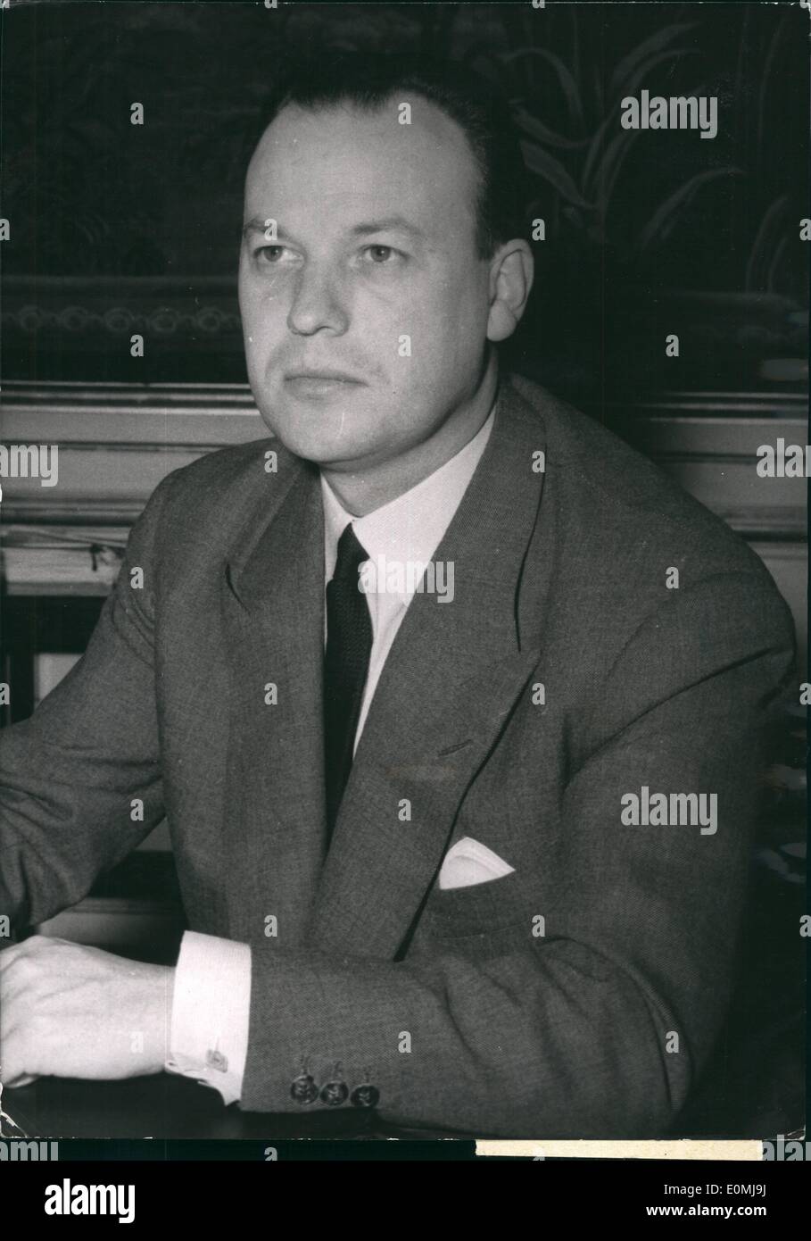 Jun. 06, 1955 - This Man Is To Handle The Housing Shortage Problem M. Pierre Sudreau, Assistant Director of M. Edgar Faure's cabinet, who has been appointed Minister of Housing and Construction. Stock Photo