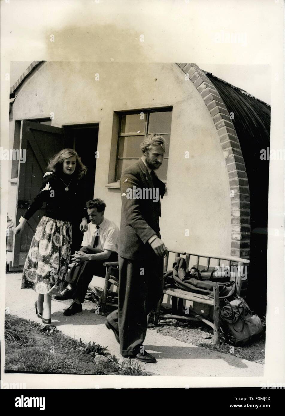 Jun. 06, 1955 - Lord Geoffrey Percy and his bride.: Beared 30 - years old Lord Geoffrey Percy, brother of the Duke Of Northumberland, photographed with his bride - the former Miss Mary Lea, who keeps the store and tavern on Lundy Island, off the North Devon Mainland. The couple were secretly married by special licence at Bideford ( N. Devon) Register Office on Friday last. Stock Photo