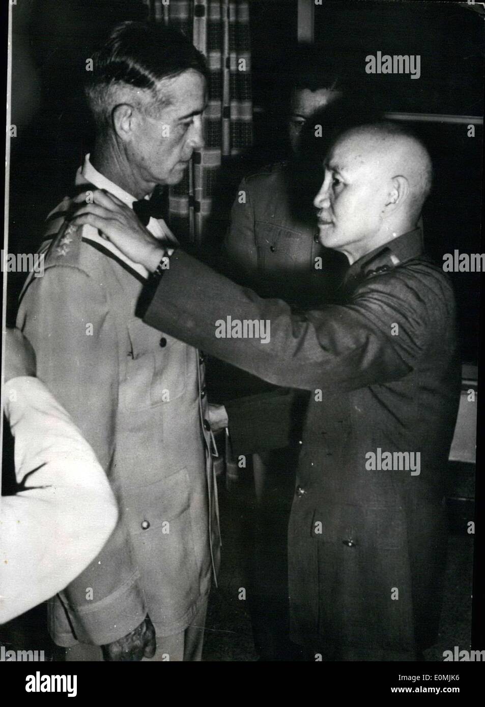 Jun. 07, 1955 - President Chang Kai Chek decorated General Earle Partridge, Commander in Chief of the Air Force in the Far East Stock Photo