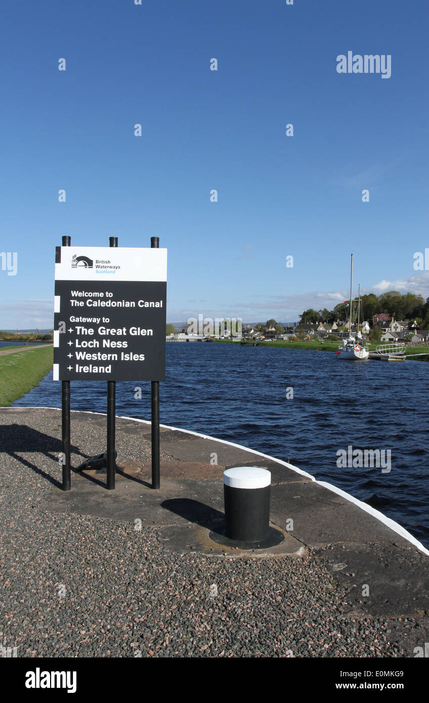 Welcome to Caledonian Canal sign Inverness Scotland  May 2014 Stock Photo