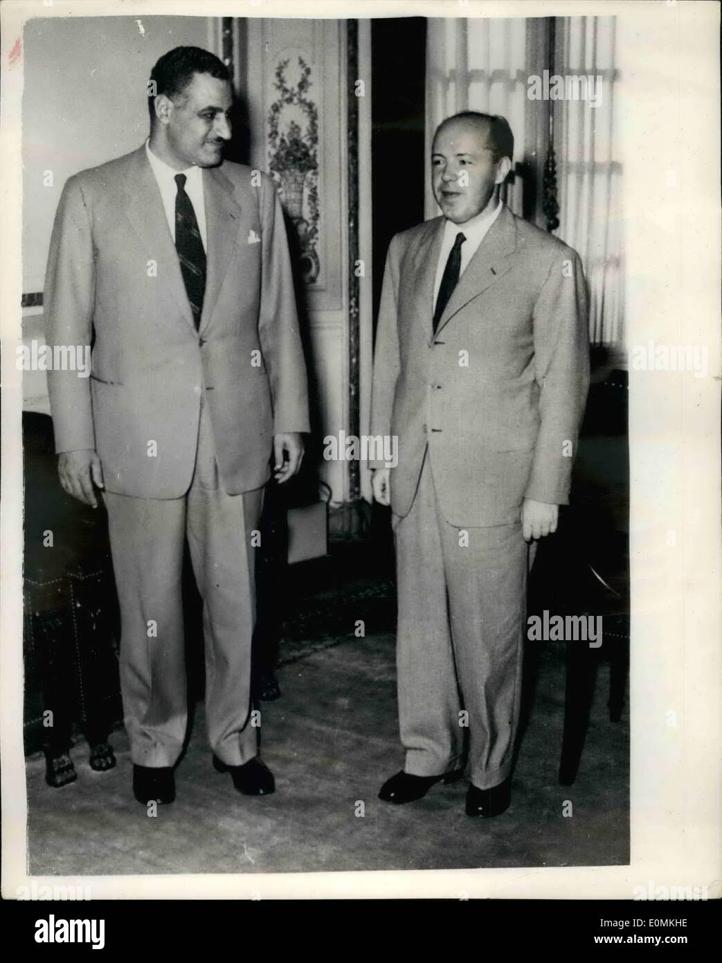 Nov. 11, 1955 - Egypt's Prime Minister Nasser receives Czech Envoy - in Cairo; Egyptian PrimeMinister Gamal Abdul Nasser held a Stock Photo