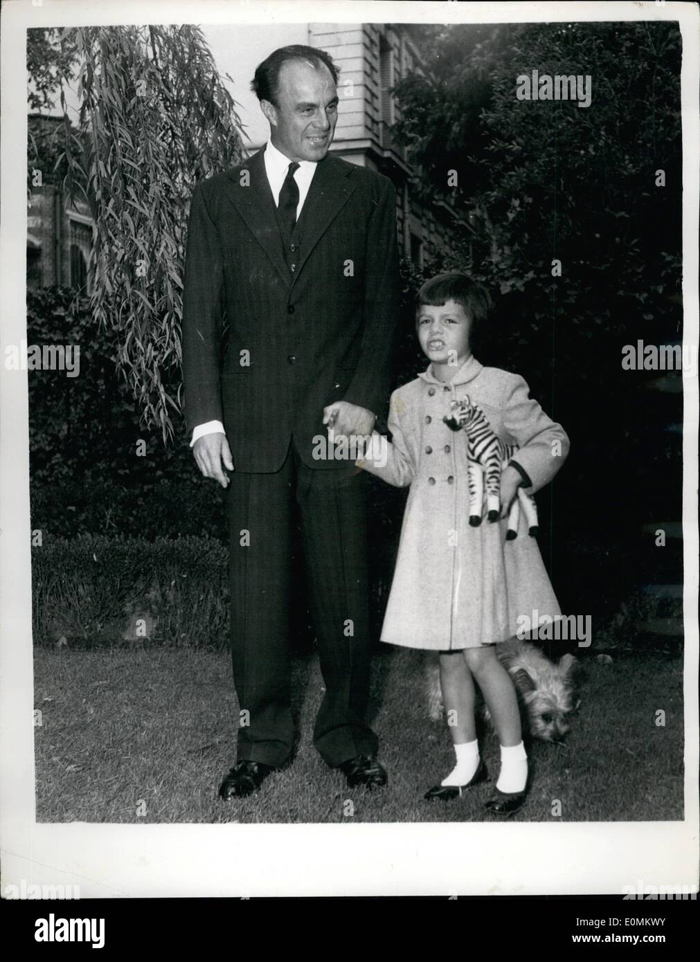 Oct. 10, 1955 - Prince Aly Khan and Daughter Yasmin.: Photo shows Prince Aly Khan, pictured with his little daughter Yasmin, in Stock Photo