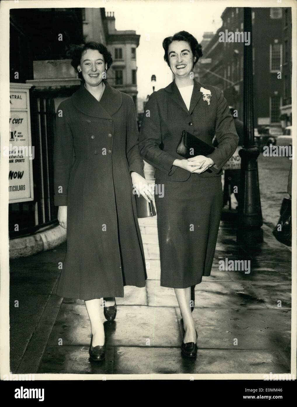 Nov. 11, 1955 - Two young London Policewomen prepare for three months tour for the gold coast and Nigeria. Two London Policewomen 23 year old Sheila Richards of Hillingdon, Middlesex and 23 year old Caroline Henthorn of Briggs, Lancs., were to be seen in London this morning. They are two members of a party of six men and morning Stock Photo