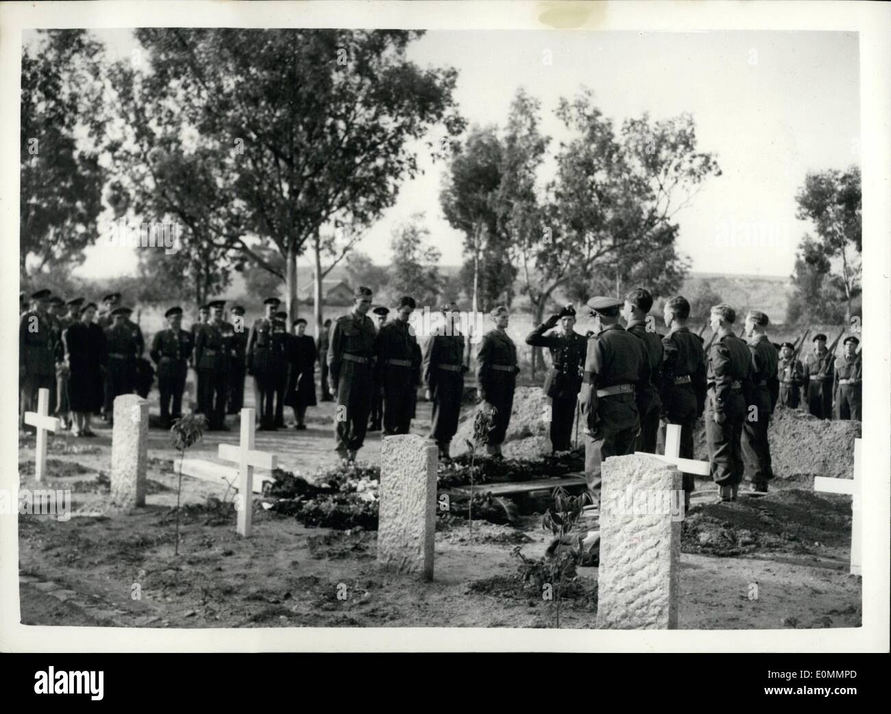 Dec. 12, 1955 - Gallant British Officer buried in Nicosia.. He hurled back terrorists' bombs: During the night of December 17th. Liwut. L.T.I. Kelly of the Royal Artillery was guarding the Yialousa Police station with a small unit of troops when they were attacked by armed and masked terrorists. Heavy firing took place on both sides and bombs were thrown by the attackers.. Lieut. Kelly picked up one grenade and threw it back - he then stopped and picked up another which he hurled back - but a terrorist opened fire and killed him. Lieut. Kelly is the son of Brigadier T.E.D. Kelly, C.B.E Stock Photo