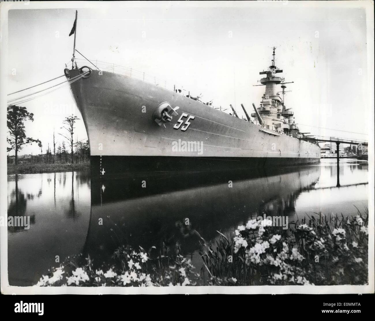 Mar. 03, 1956 - Citizens Buy 35,000 ton Battleship: In an unprecedented peace-Time transcation, citizens in a part of the United states have brought a 35,000 ton war-time battleship. The Unusual maneuver has taken place in North Carolina where the population of that state have contributed funds thorough public subscription to save the veteran man-of-war, U.S.S. North arolina from the scrap yards. The Vessell, commissioned in 19441, achieved fame in its twelve battles from Guadalcanal to Tokyo during World-war II Stock Photo