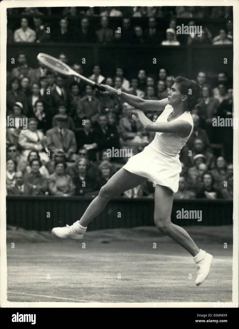 Mar. 03, 1956 - Wimbeldon Tennis Championships Shirley in Play - Keystone Photo Show:-Miss Shirley Fry in play During her match Stock Photo