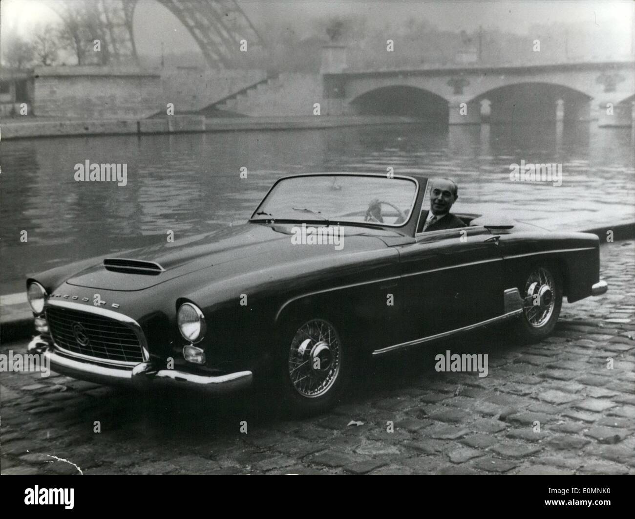 Jan. 01, 1956 - New French Sport Car: Well known automobile engineer, J.A. Gregoire presents his last creation: The ''Gregoire Sport'' front transmission 3 seer 2 door convertible body in plastic matter, disc brakes. The four cylinder flat twin engine will enable to reach 190 kmh. Photo Shows: The ''Gregoire Sport'' pictured under a particularly ''streamlined'' angle. Stock Photo