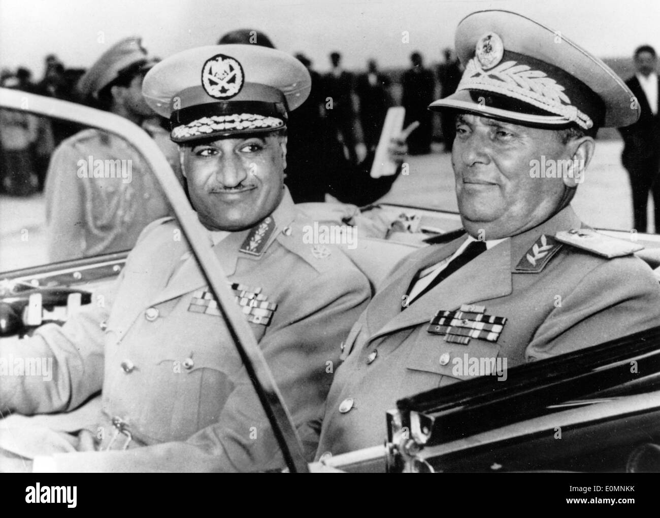 Josip Tito and Gamal Abdel Nasser riding in a car Stock Photo