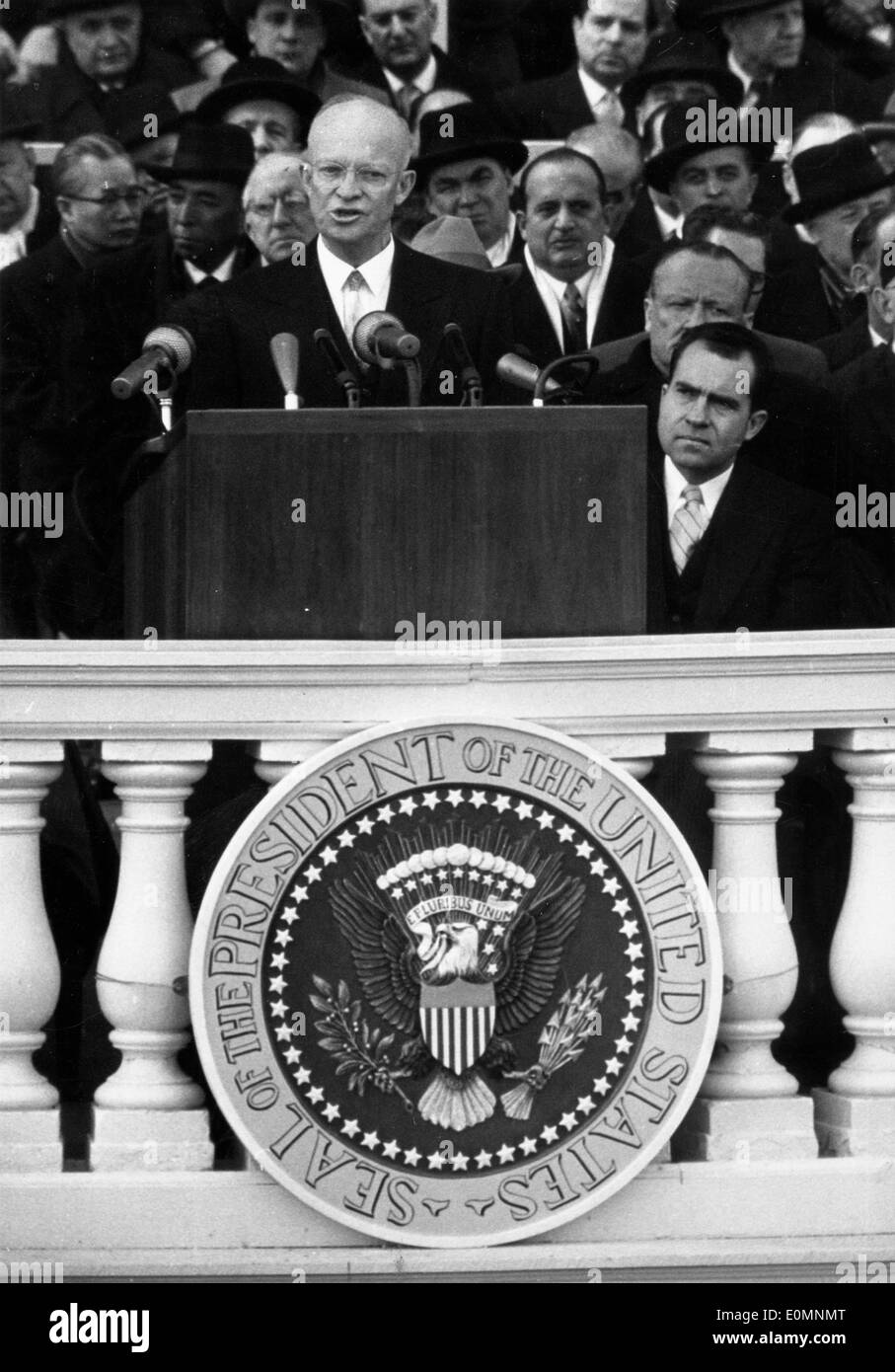 President Dwight D. Eisenhower giving a speech Stock Photo