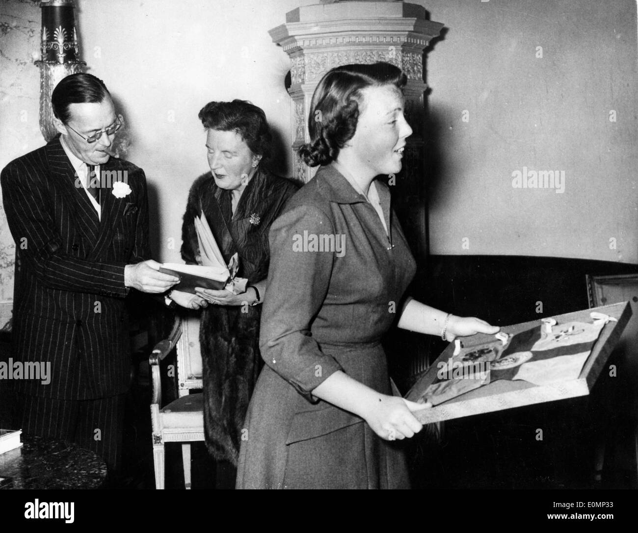 Queen Juliana, Prince Bernhard and Princess Beatrix on her birthday Stock Photo