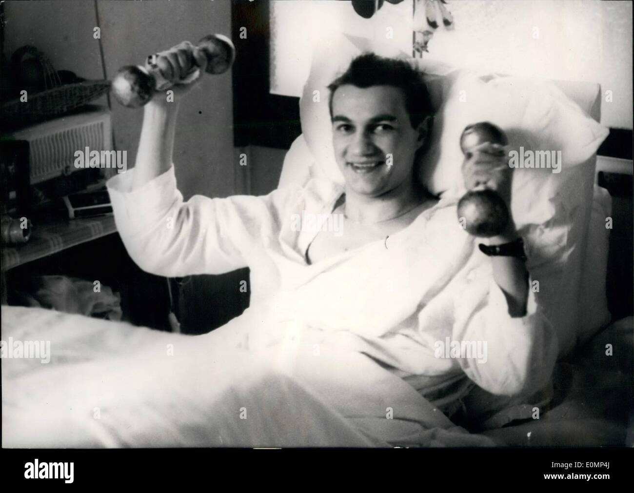 Feb. 02, 1956 - Pratesi the Boxeer with broken Spine ie better: Hilaire Pratesi brother of Honore Pratesi who died after a matc Stock Photo