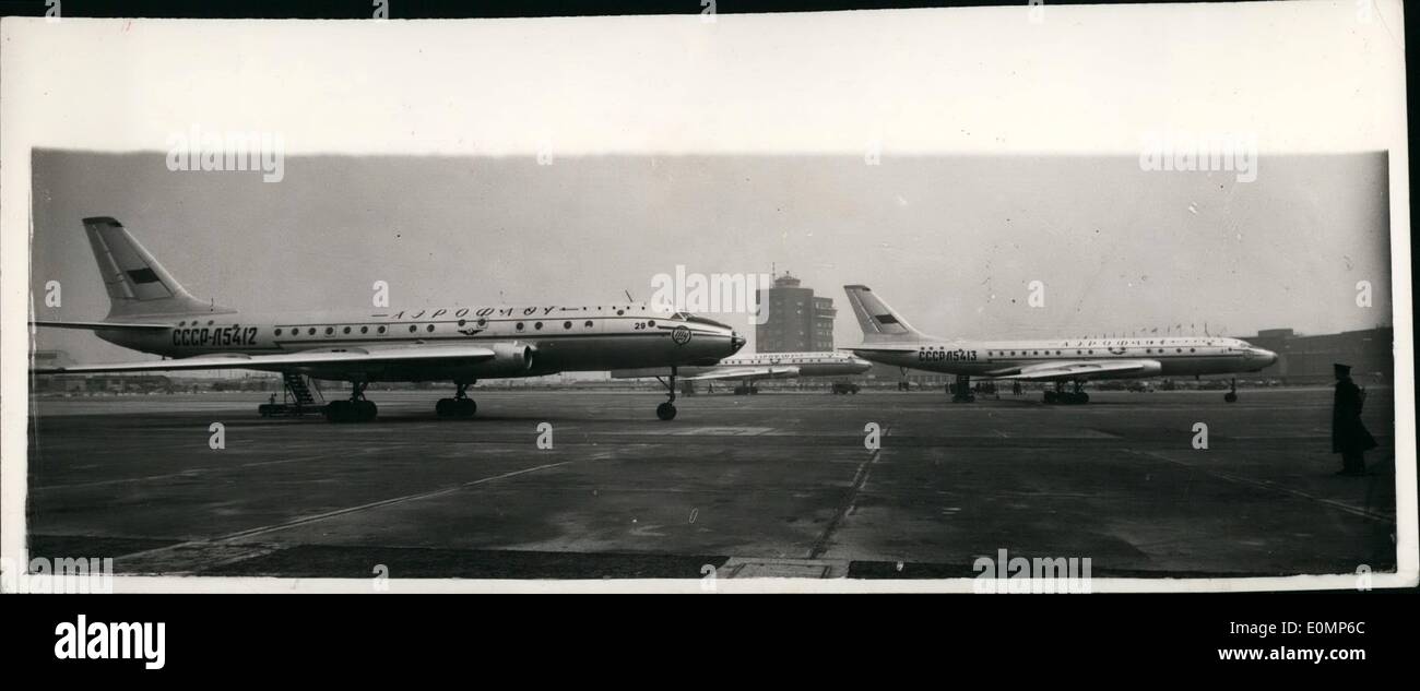 Apr. 04, 1956 - Soviet Jet Liners At London Airport. Three Soviet TU104 jet airliners, two of which arrived from Moscow today - Stock Photo