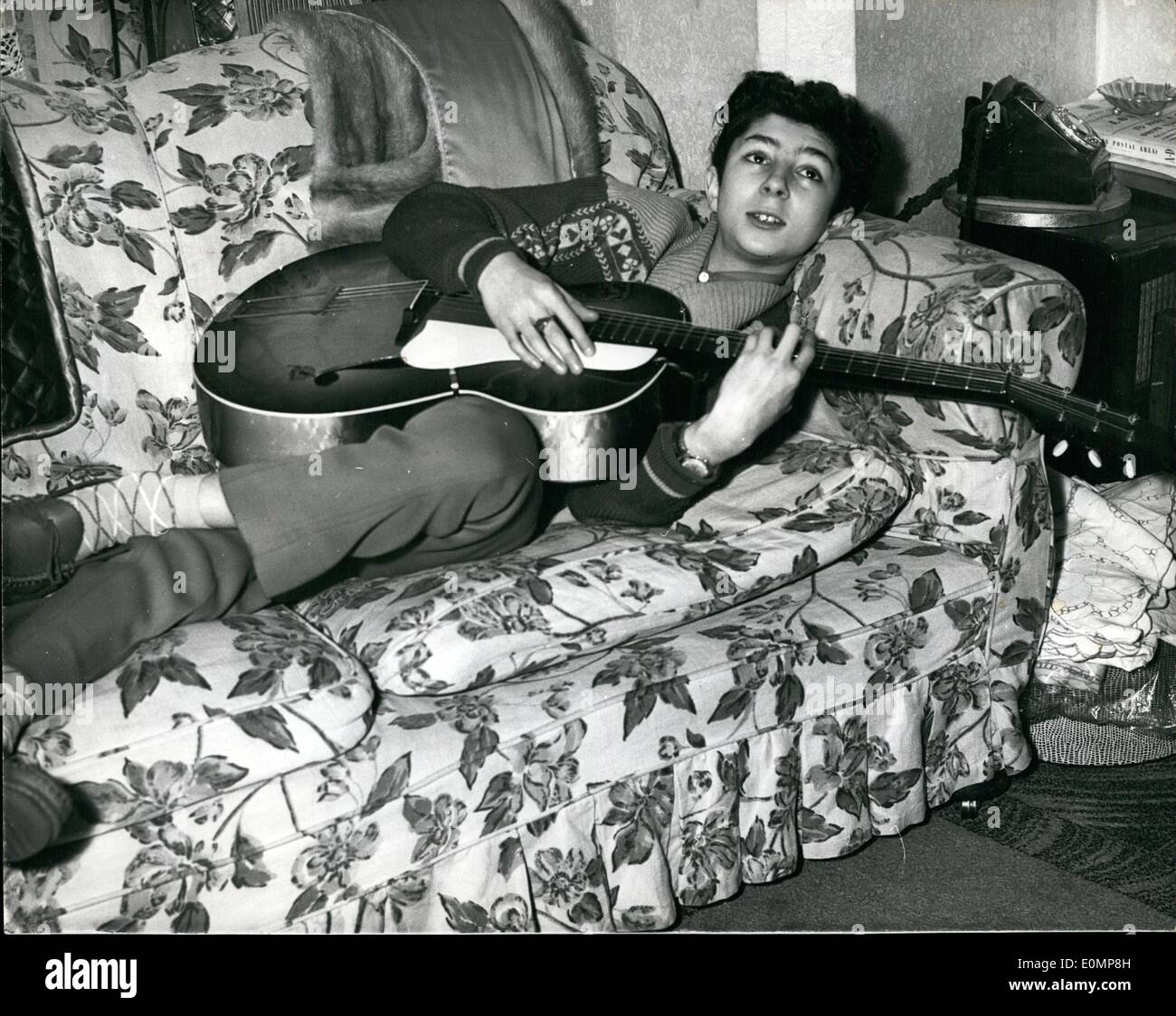 Apr. 04, 1956 - Rock-N-Roll Star Laurie London: Back in London. Fourteen year old rock-roll star Laurie London returned home after his United States tour on Sunday - and was to be seen at his Stamford Hill, London, home. His fathers Bill London said that he was singing tutor for him so that he would not have to go to school. He is also expecting to receive a film contract in the  future. Photo Shows Laurie London at his Stamford Hill home yesterday. Stock Photo