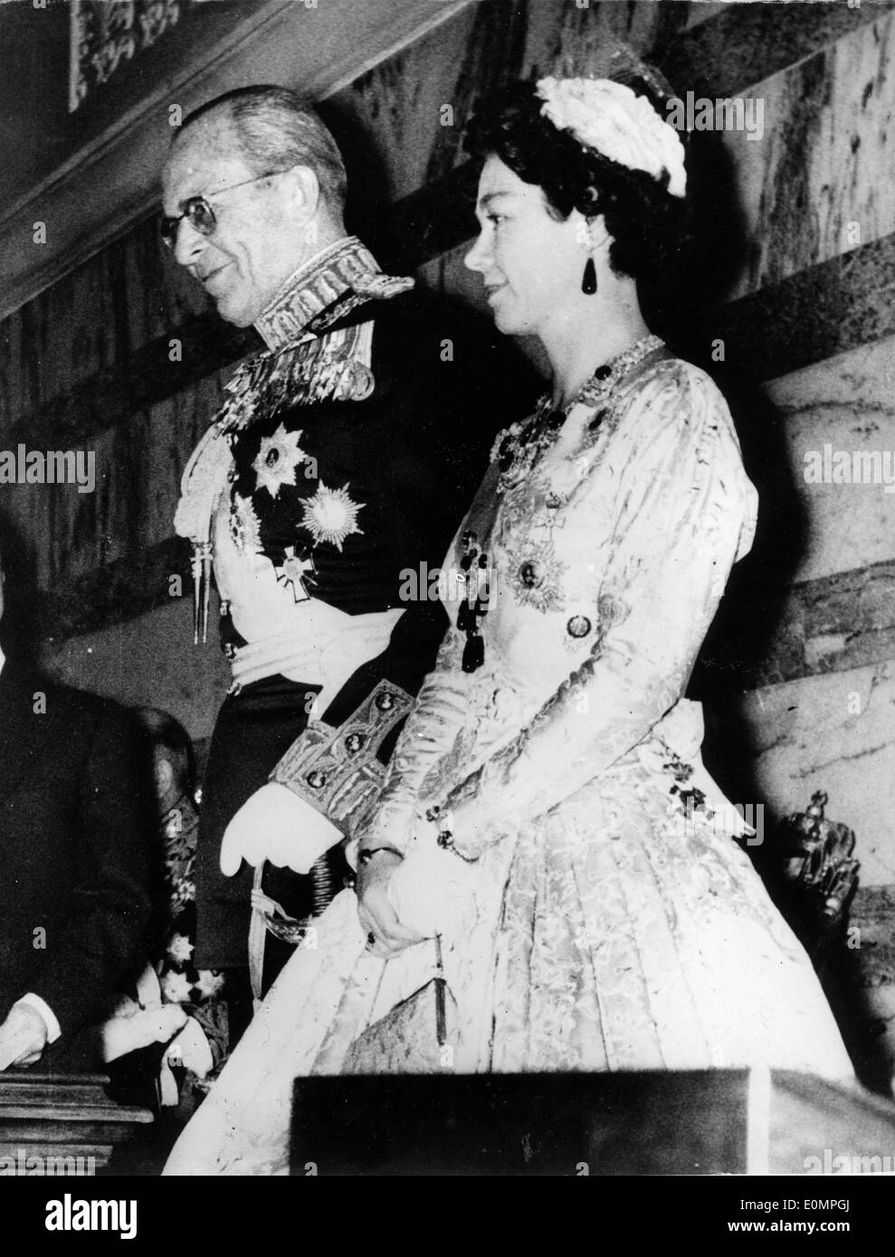King Paul and wife Queen Frederica during a ceremony Stock Photo
