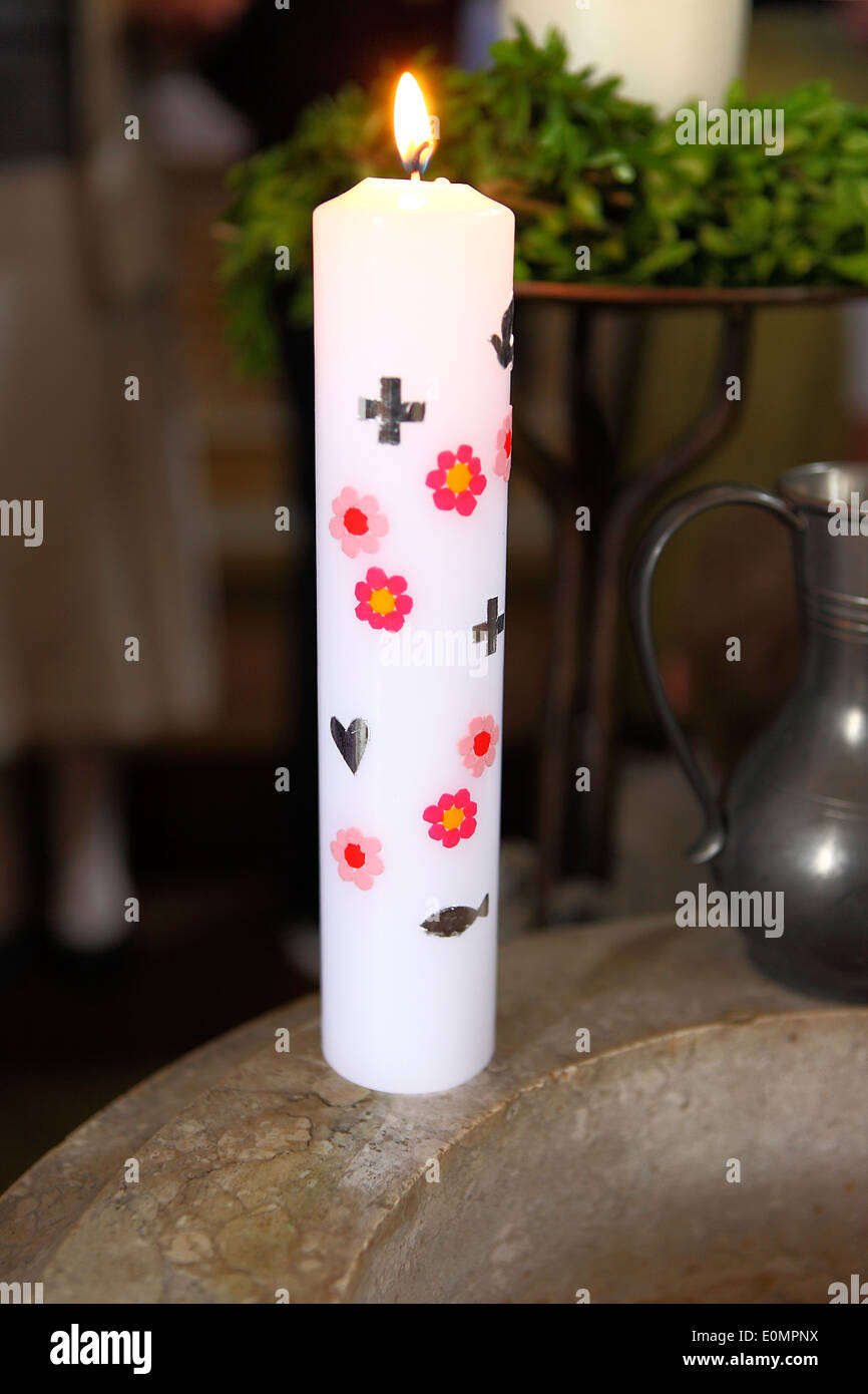 Font with easter candle in church Stock Photo Alamy