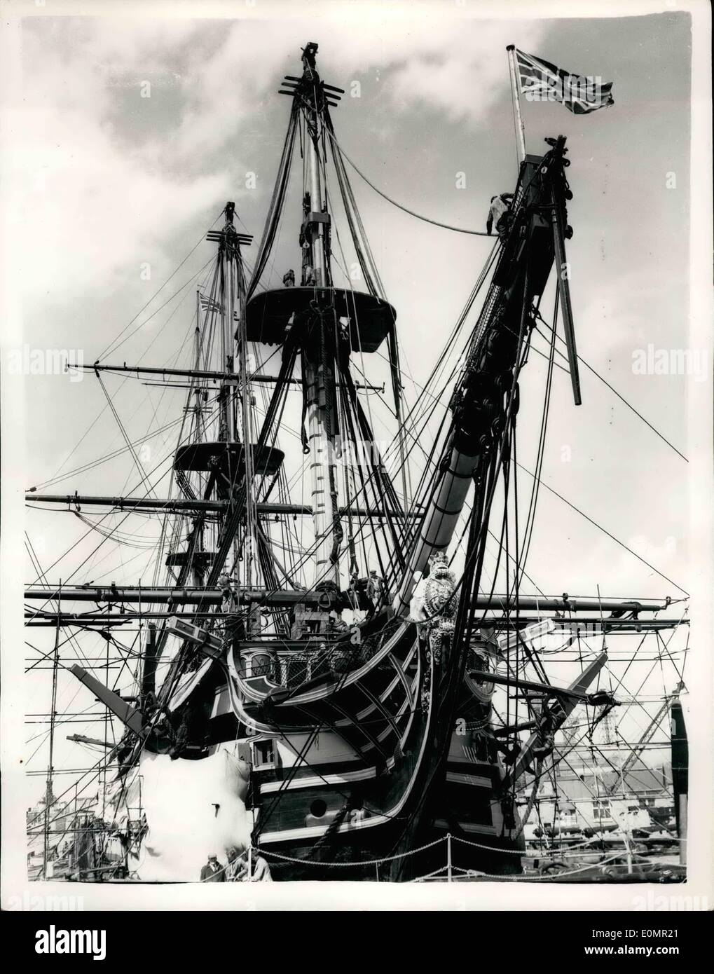 May 05, 1956 - Restoration work on H.M.S. victory. Putting up new ...