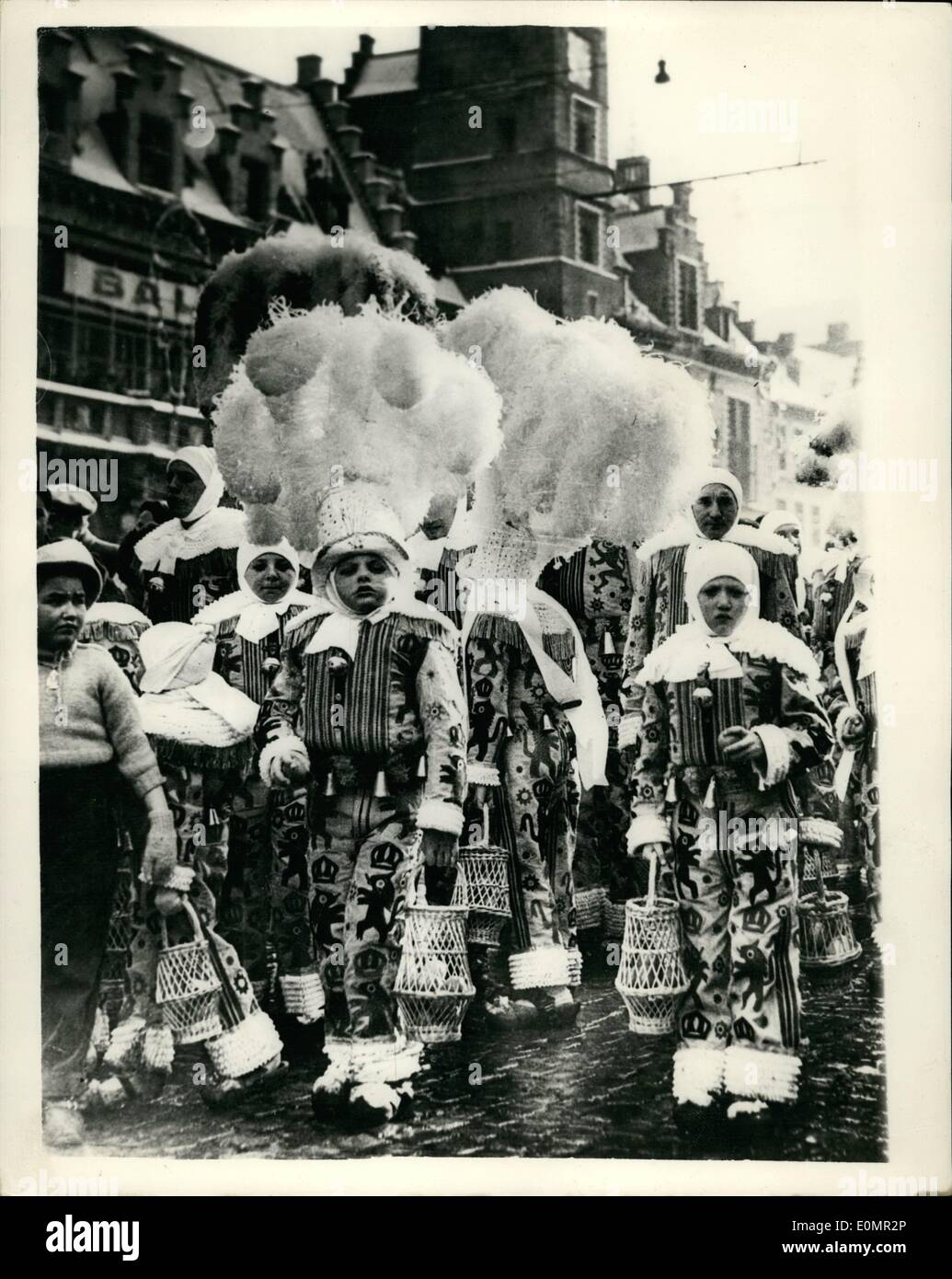 May 05, 1956 - The Traditional Mardi Gras At Binch Belgium Shrove Tuesday Ceremonies: The traditional Shrove Tuesday Mardi Gras Stock Photo