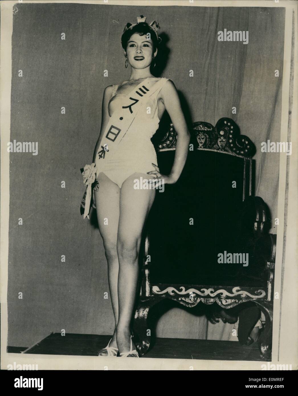 Jun. 06, 1956 - Tokyo Fashion model becomes ''Miss Japan 1956'' : 20-year old Tokio fashion model, Miss Keiko Takahashi, outshone eleven other finalists to become ''Miss Japan 1956'' at the contest hed in Tokio recently. Miss Takahashi, who will take part in the Miss Universe Beauty Contest at Long Beach, California, next month, is 5ft. 6 in height, with a 24-25-35 figure. Photo shows Miss Keiko Takahashi photographed after her election in Tokio as 'Miss Japan 1956' Stock Photo