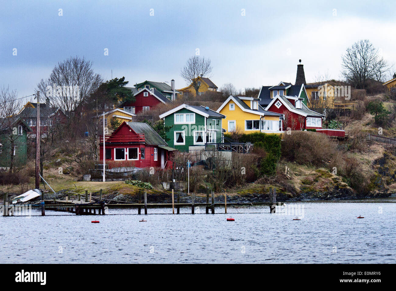 Europe; Norway; Oslo; Winter; Sea; Archipelago; house; coloured houses