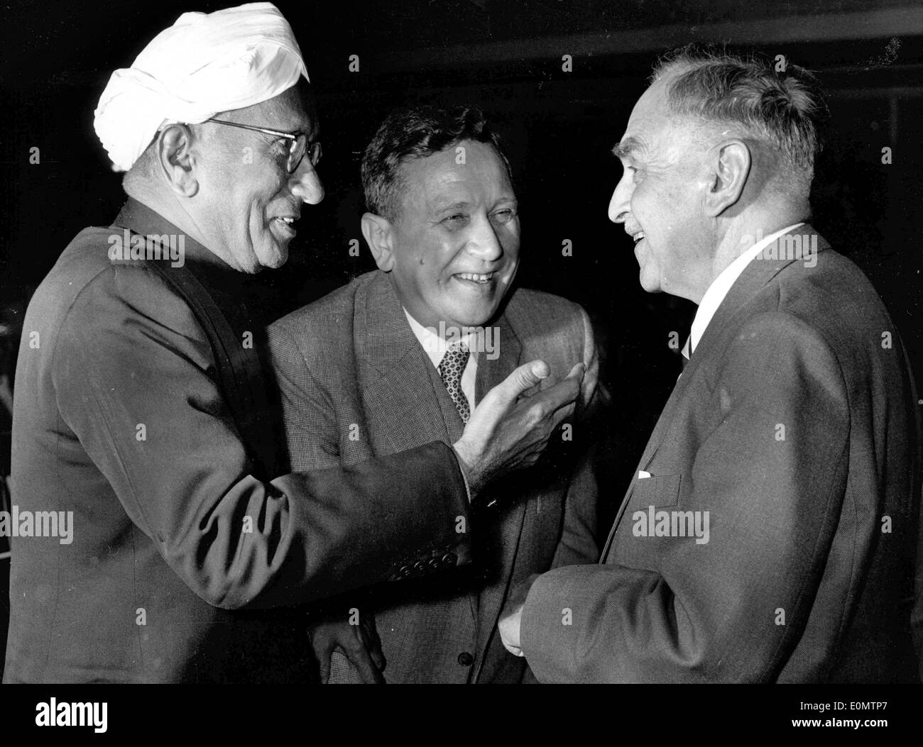 Nobel Prize winning men gather for a meeting Stock Photo