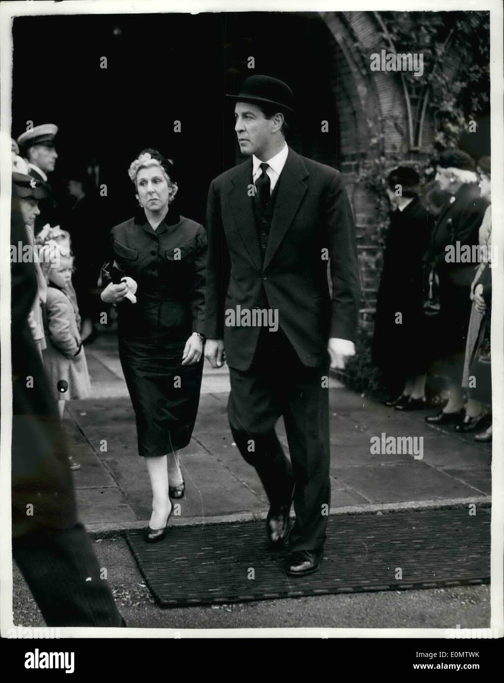 Sep. 09, 1956 - Funeral of Photographer Baron at the West London Synagogue; Several famous people attended the funeral of Baron, the famous photographer, which took place at the West London Synagogue yesterday. Baron, the man who made his name and fortune photographing famous faces, died suddenly in hospital last Thursday. there were many wreaths, including one from the Duke of Edinburgh. Photo Shows Mr. Jack Nahum, Q.C. Baron twin brother leaving the chapel after the memorial service yesterday. Stock Photo