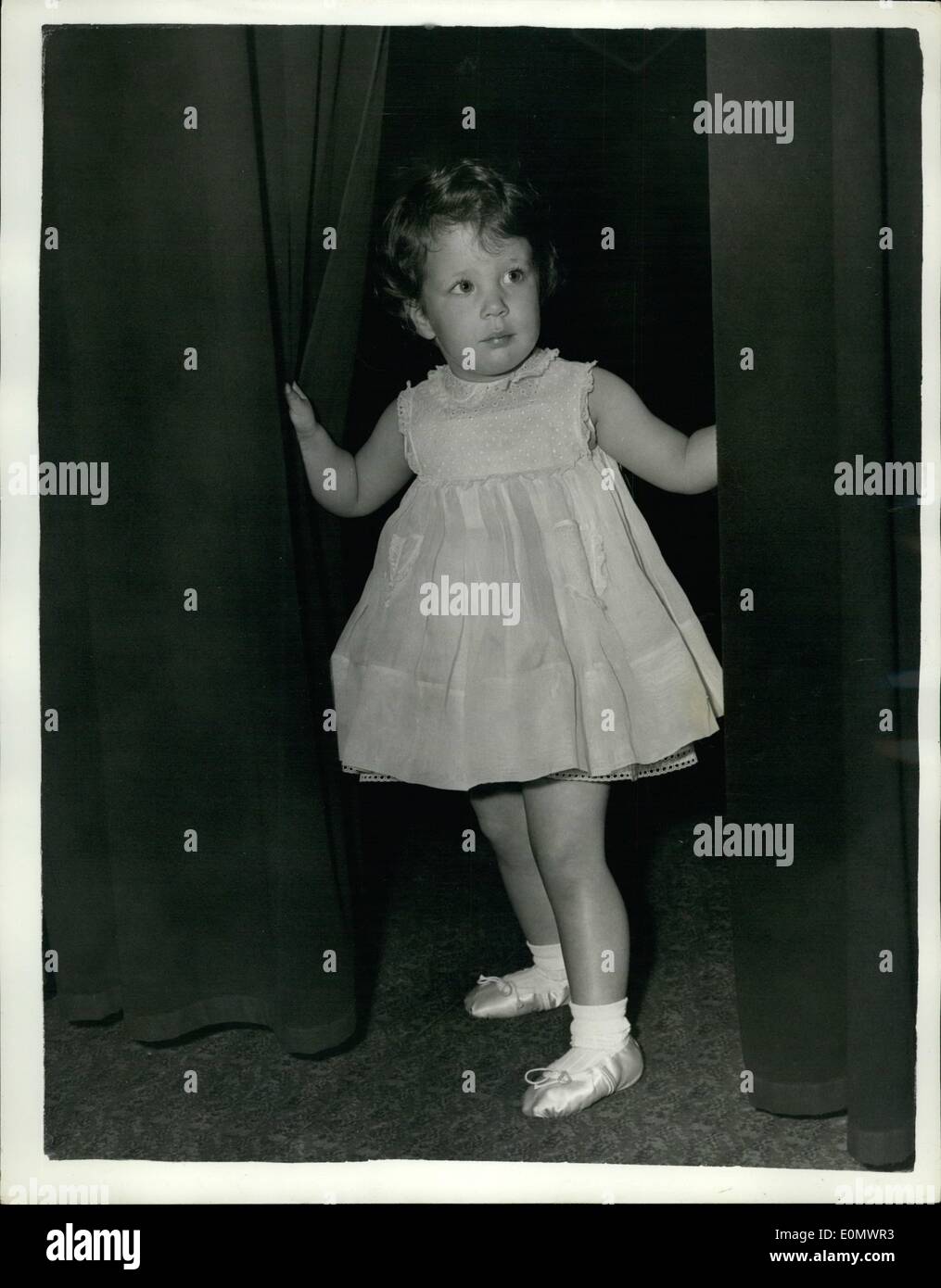 Jul. 07, 1956 - PETER USTINOV'S DAUGHTER MAKES HER DEPUT AT DANCING MATINEE REHEARSALS, 2-year-old PAULA daughter of PETER USTINOV the famous actor and film Star, is among some of the hundred little children who will be giving a dancing matinee at the Adelphie Theatre, on Tuesday July 10th, in aid of the League of Pity, the junior section of the National Society for the Prevention of Cruelty to Children. This morning little PAULA vent along to the theatre for rehearsals Stock Photo