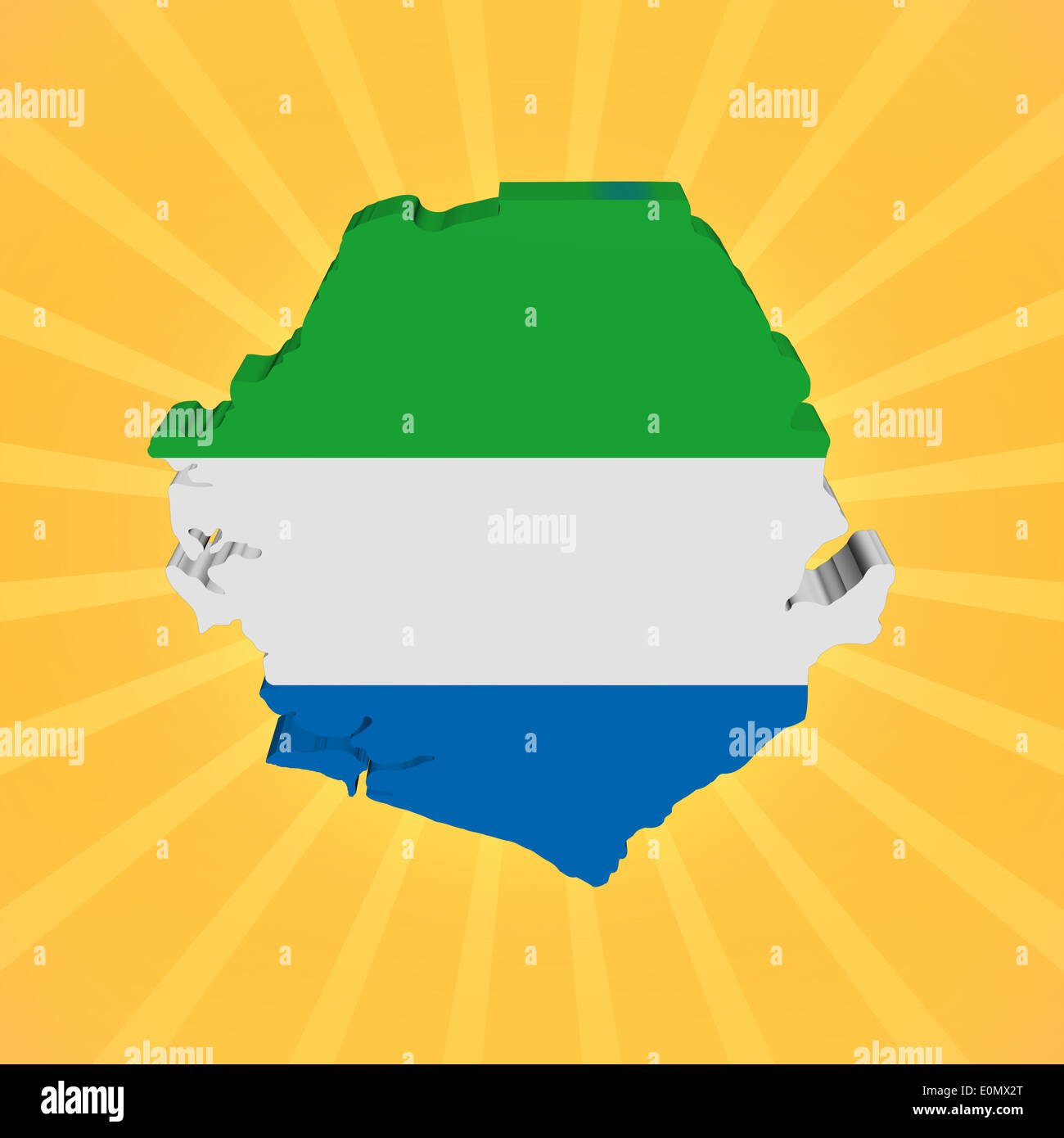 Sierra Leone map flag on sunburst illustration Stock Photo - Alamy