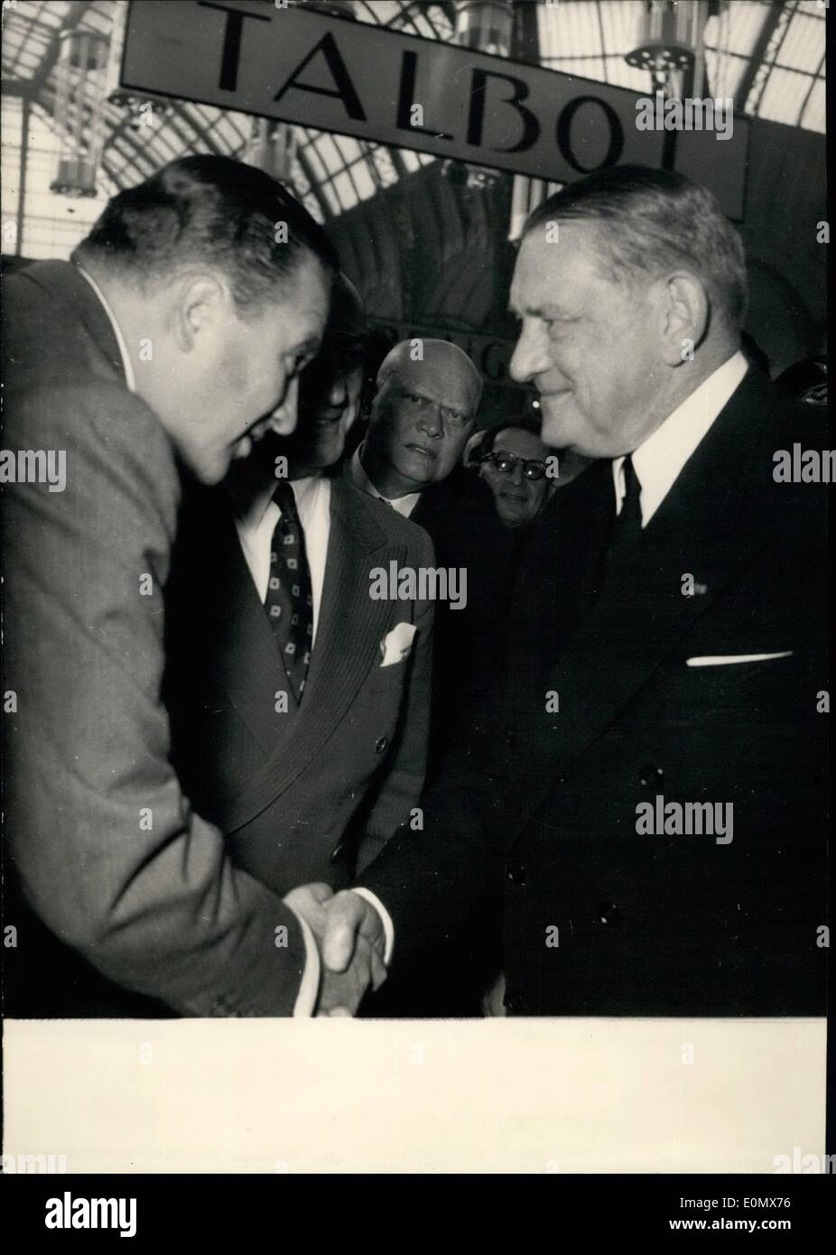 Oct. 10, 1956 - Presidenct Coty Visit Motor Show: Photo Shows President Coty shakes hands with Mr. Henry Ford II while visiting Stock Photo